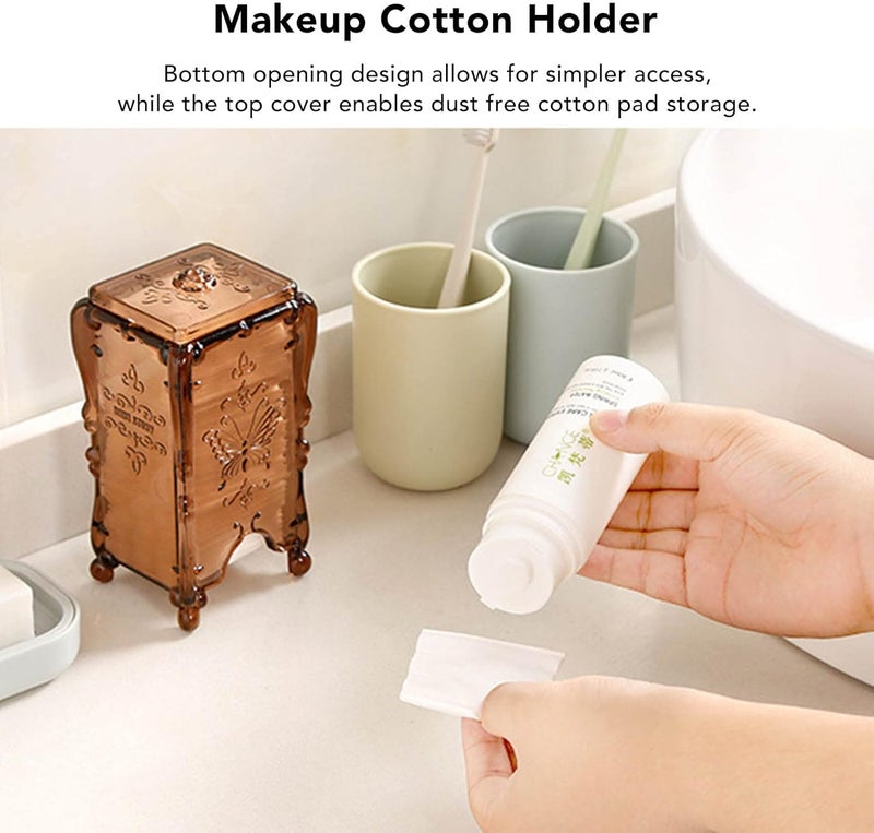 woobles Cotton Pad Holder, Makeup Cotton Storage Box, Cotton Pad Container Butterfly Rose Flower with Cover for Home(Coffee) - Image 2